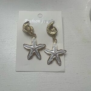 Gold and Silver Starfish and seashell Earrings